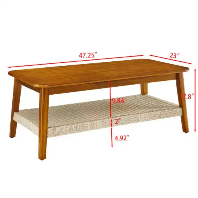 Table basse mi-siècle avec étagère tissée Table basse en rotin bohème