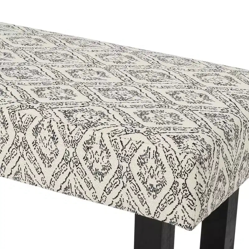 Banc rembourré en tissu bohème, motif noir et noir