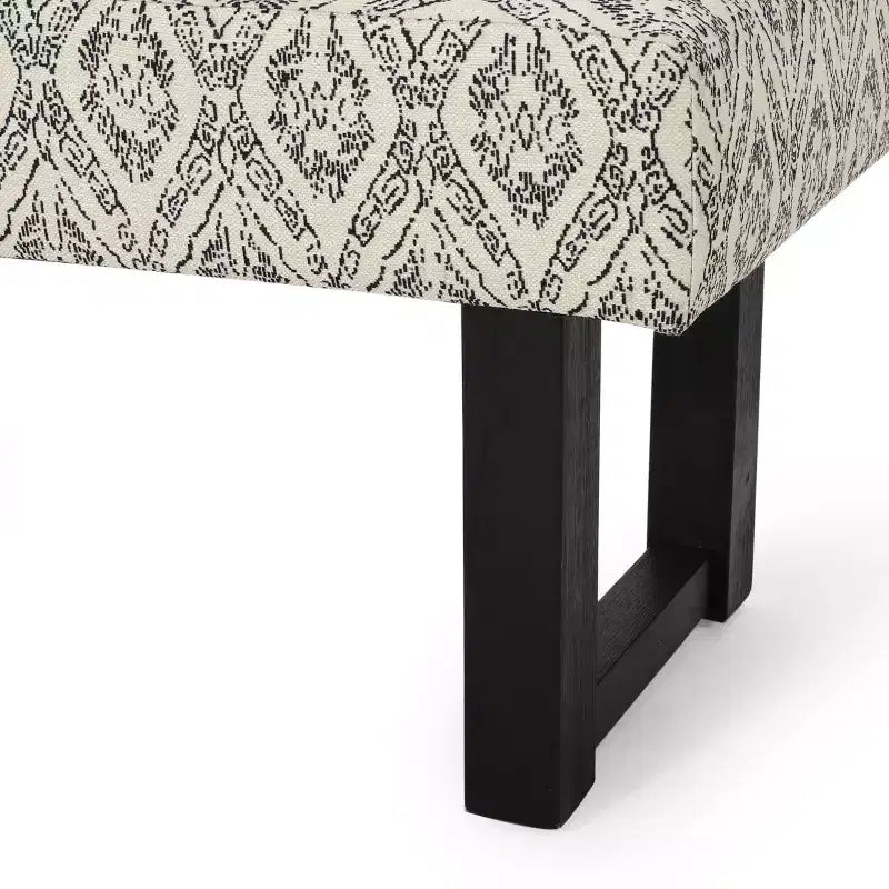 Banc rembourré en tissu bohème, motif noir et noir