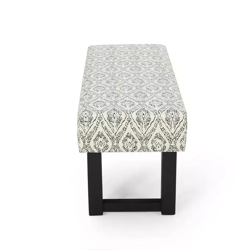 Banc rembourré en tissu bohème, motif noir et noir