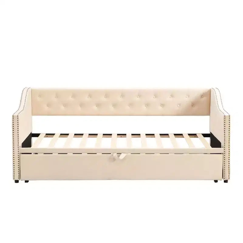 Lit de repos capitonné, canapé-lit extensible avec lit gigogne double escamotable