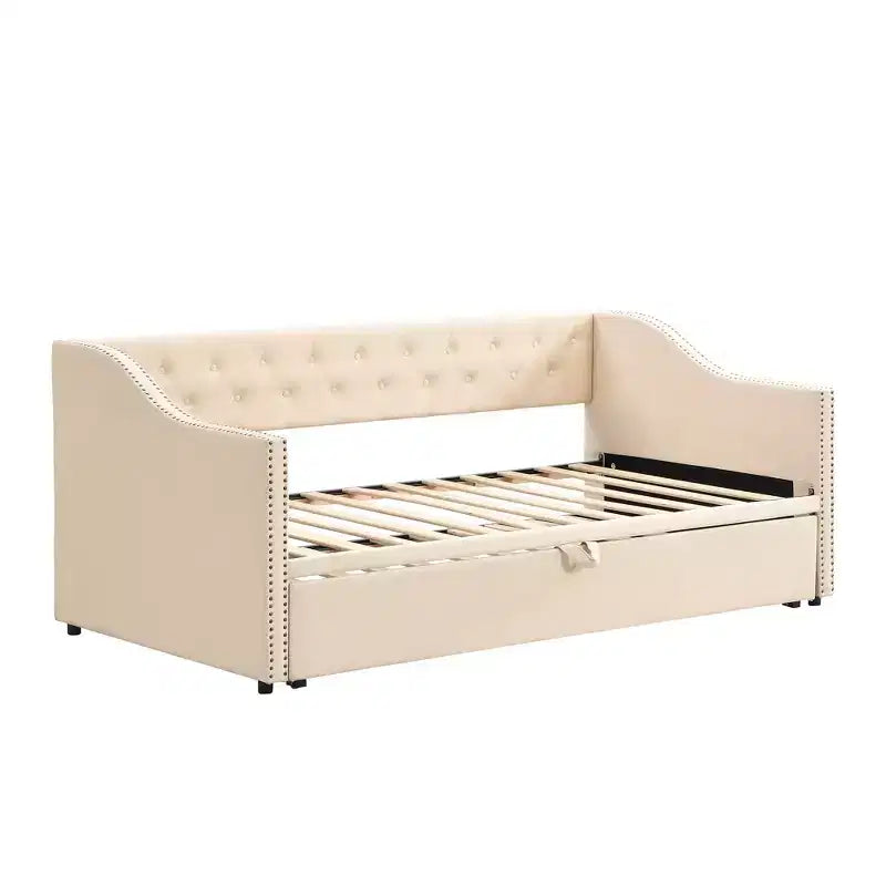 Lit de repos capitonné, canapé-lit extensible avec lit gigogne double escamotable