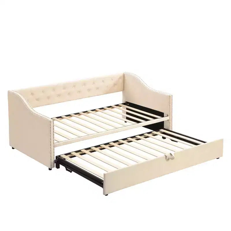 Lit de repos capitonné, canapé-lit extensible avec lit gigogne double escamotable