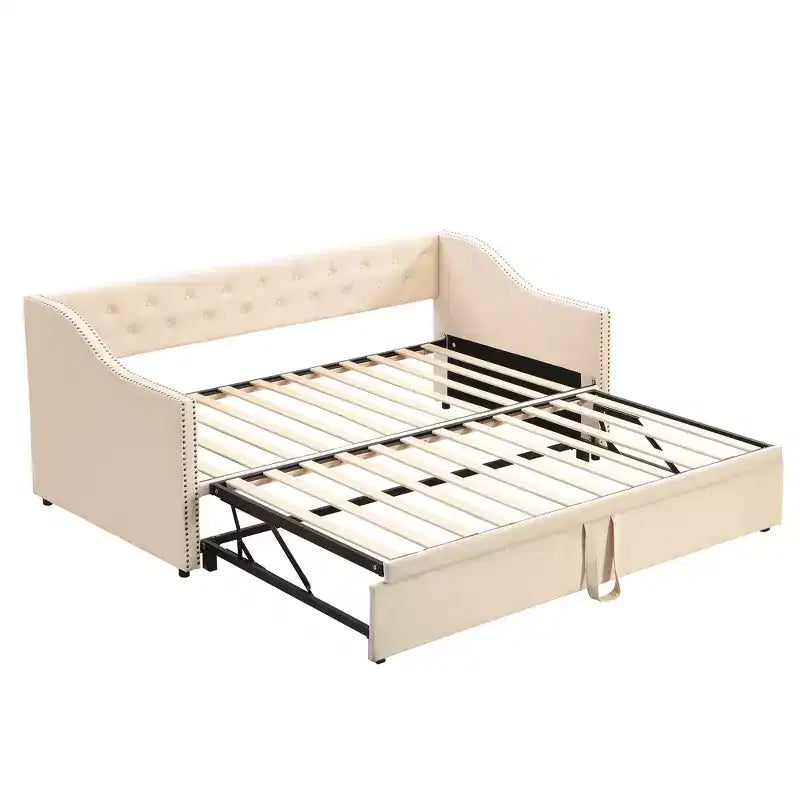 Lit de repos capitonné, canapé-lit extensible avec lit gigogne double escamotable