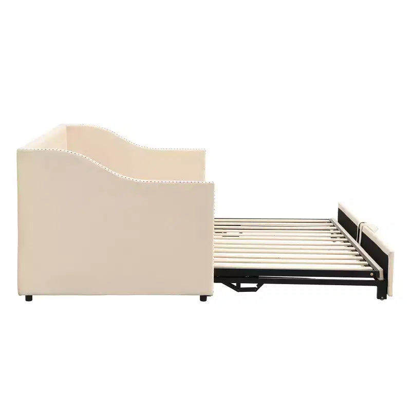 Lit de repos capitonné, canapé-lit extensible avec lit gigogne double escamotable