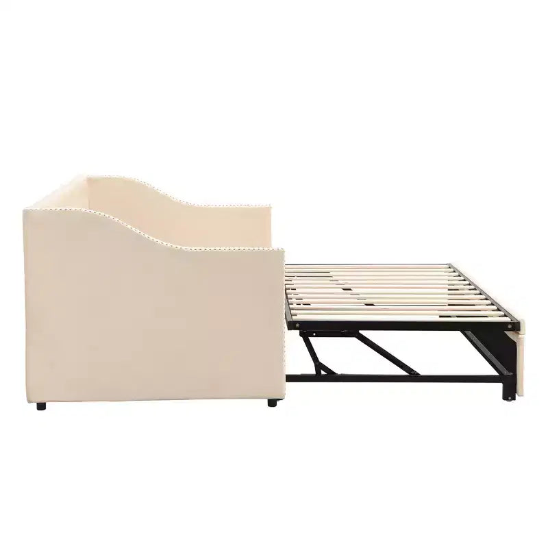 Lit de repos capitonné, canapé-lit extensible avec lit gigogne double escamotable