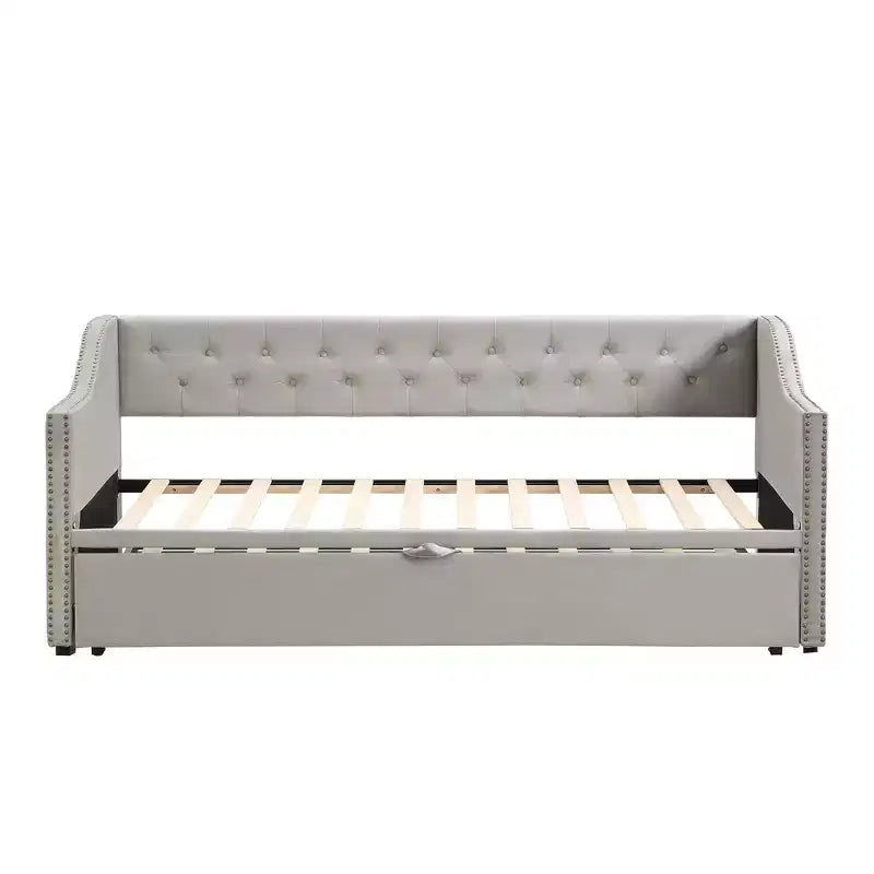 Lit de repos capitonné, canapé-lit extensible avec lit gigogne double escamotable