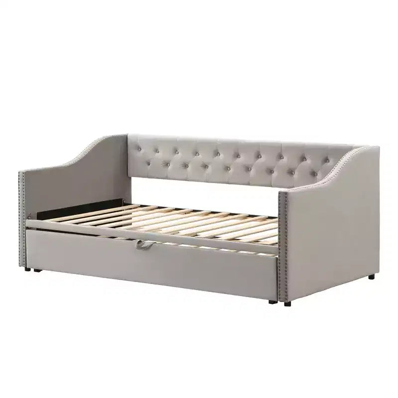 Lit de repos capitonné, canapé-lit extensible avec lit gigogne double escamotable