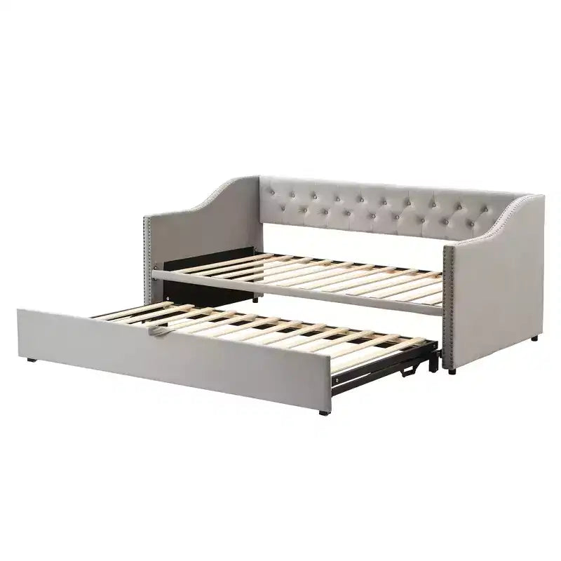 Lit de repos capitonné, canapé-lit extensible avec lit gigogne double escamotable