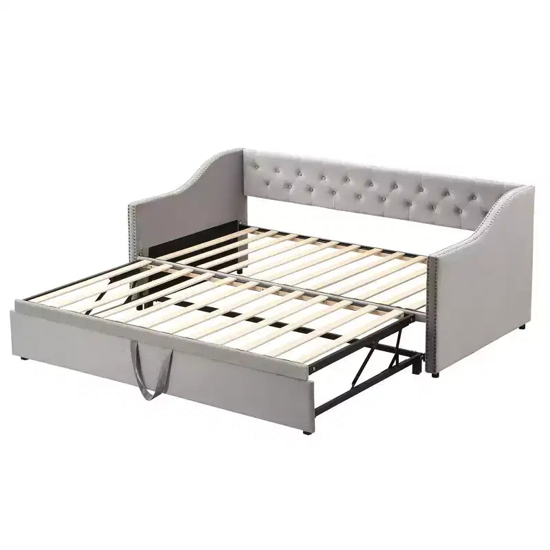 Lit de repos capitonné, canapé-lit extensible avec lit gigogne double escamotable
