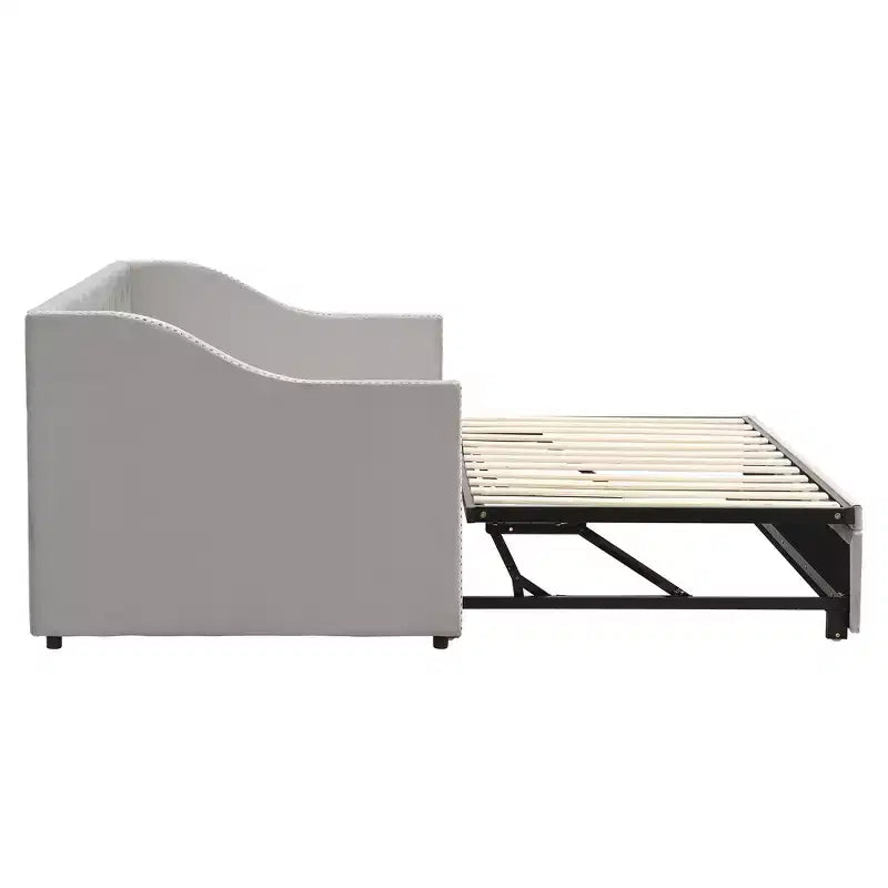 Lit de repos capitonné, canapé-lit extensible avec lit gigogne double escamotable