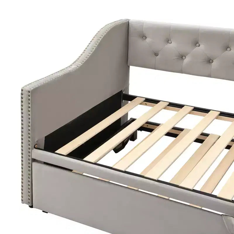 Lit de repos capitonné, canapé-lit extensible avec lit gigogne double escamotable