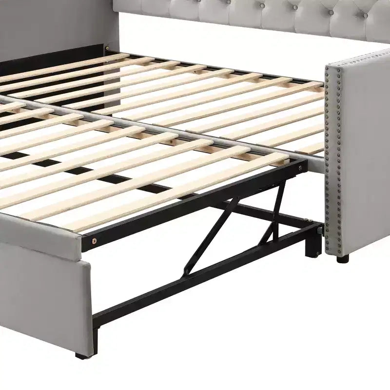 Lit de repos capitonné, canapé-lit extensible avec lit gigogne double escamotable