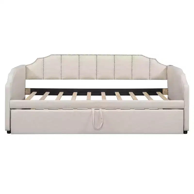 Lit de repos capitonné, canapé-lit extensible avec lit gigogne double escamotable