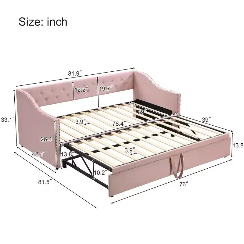 Lit de repos capitonné, canapé-lit extensible avec lit gigogne double escamotable
