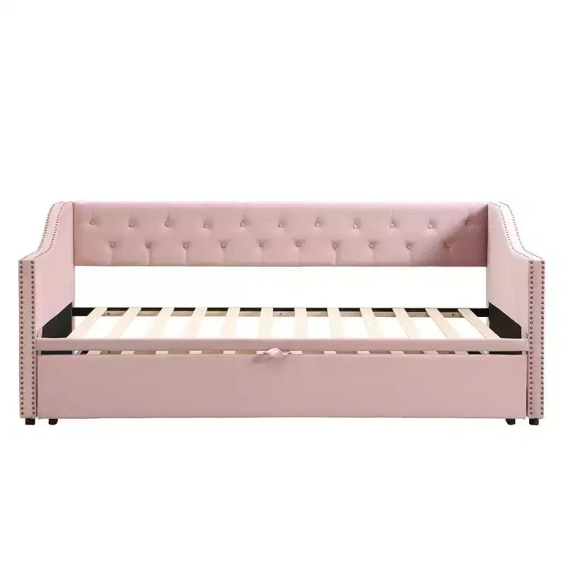 Lit de repos capitonné, canapé-lit extensible avec lit gigogne double escamotable