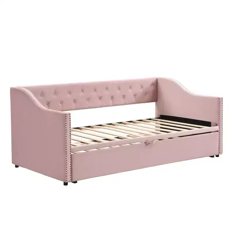 Lit de repos capitonné, canapé-lit extensible avec lit gigogne double escamotable