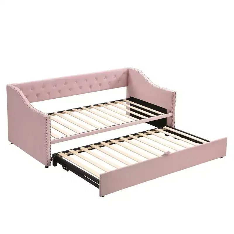 Lit de repos capitonné, canapé-lit extensible avec lit gigogne double escamotable
