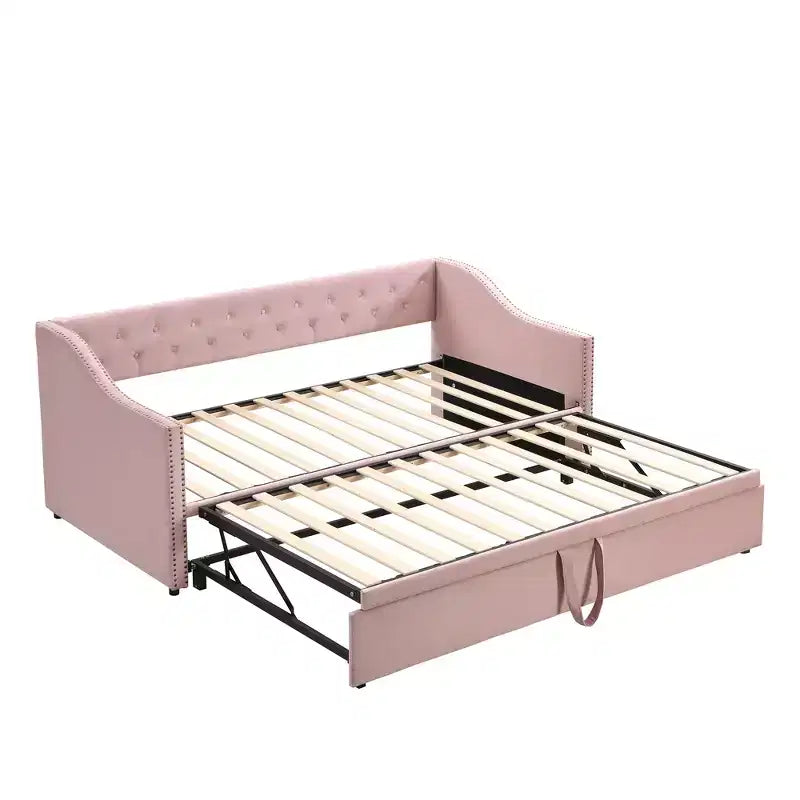 Lit de repos capitonné, canapé-lit extensible avec lit gigogne double escamotable