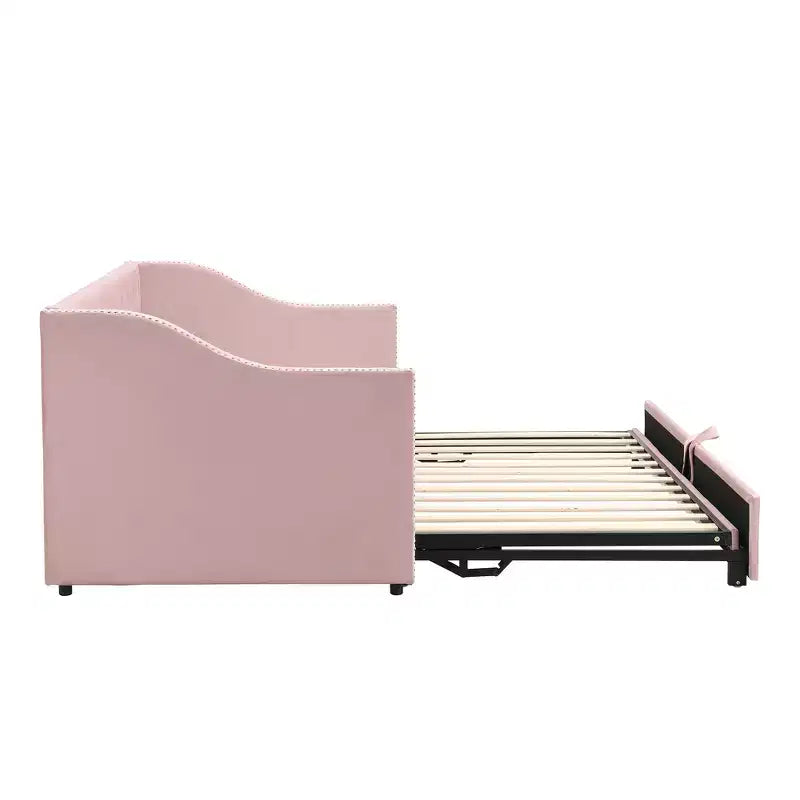 Lit de repos capitonné, canapé-lit extensible avec lit gigogne double escamotable