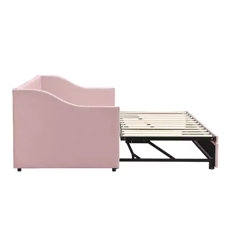 Lit de repos capitonné, canapé-lit extensible avec lit gigogne double escamotable