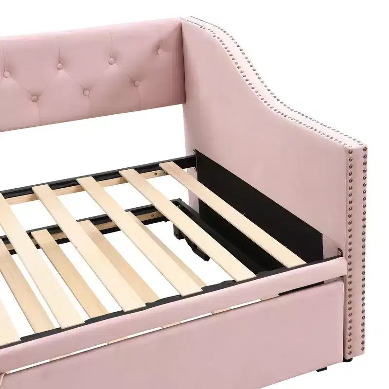 Lit de repos capitonné, canapé-lit extensible avec lit gigogne double escamotable