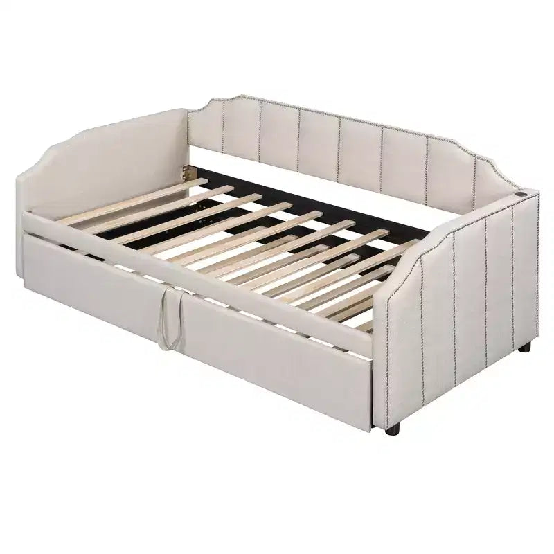 Lit de repos capitonné, canapé-lit extensible avec lit gigogne double escamotable
