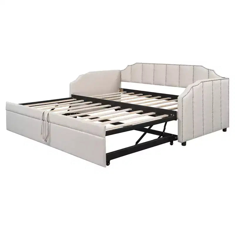Lit de repos capitonné, canapé-lit extensible avec lit gigogne double escamotable