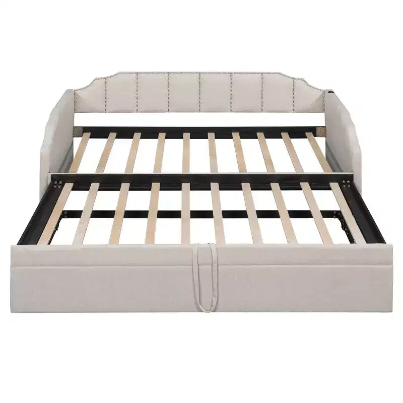 Lit de repos capitonné, canapé-lit extensible avec lit gigogne double escamotable