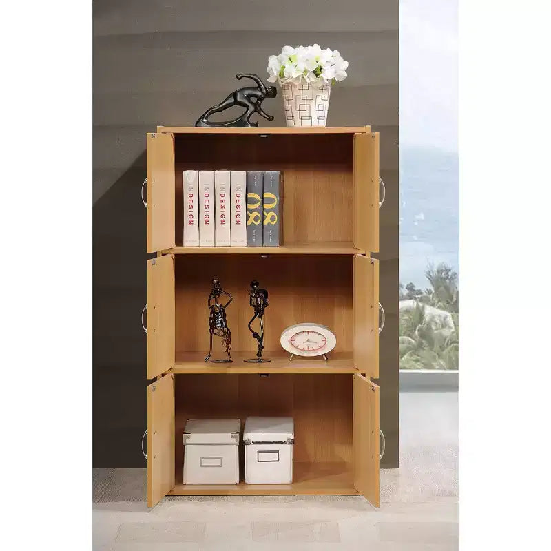 Armoire bibliothèque de rangement polyvalente fermée à 6 portes et 3 étagères, à poser au sol