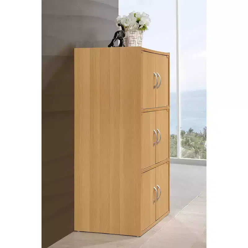 Armoire bibliothèque de rangement polyvalente fermée à 6 portes et 3 étagères, à poser au sol