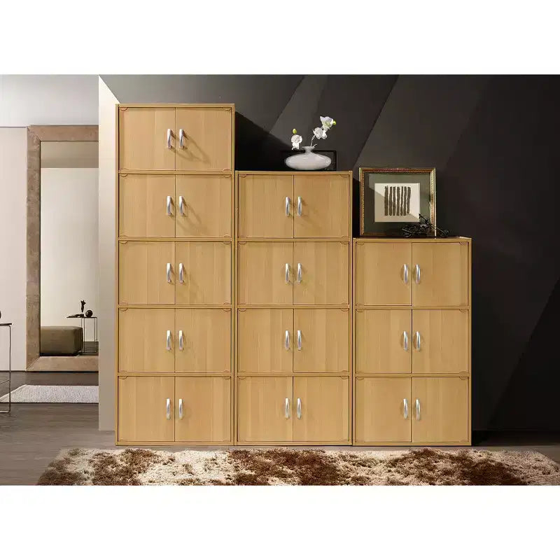 Armoire bibliothèque de rangement polyvalente fermée à 6 portes et 3 étagères, à poser au sol