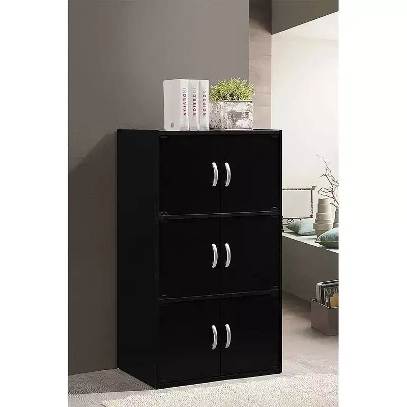 Armoire bibliothèque de rangement polyvalente fermée à 6 portes et 3 étagères, à poser au sol