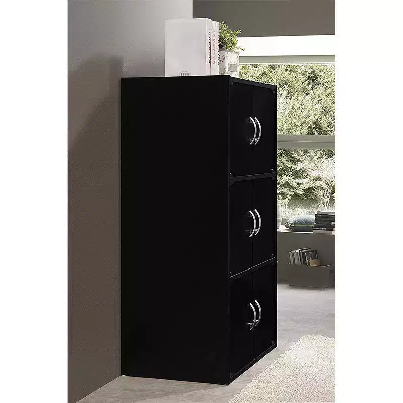 Armoire bibliothèque de rangement polyvalente fermée à 6 portes et 3 étagères, à poser au sol