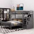 Twin Over Full Bunk Bed With Storage Staircases Wooden Loft Bed Frame For Kids Teens Bedroom Guest Room Furniture No Box Spring Needed Easy Assembly